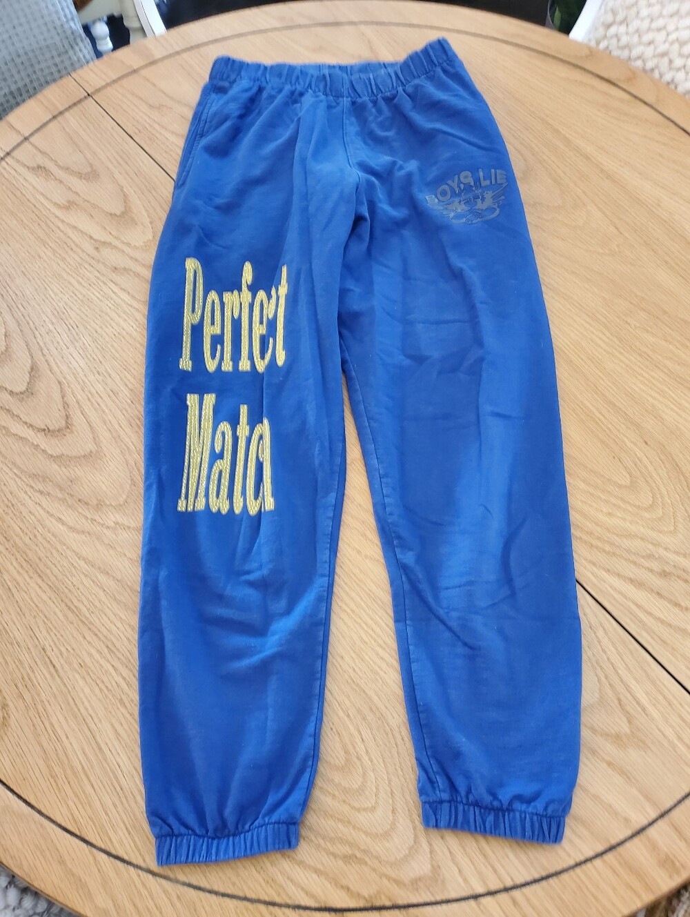 Boys Lie Blue Sweatpants with Yellow 'Perfect Match' Lettering